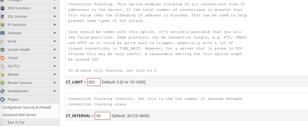 Parametr CT Limit w cPanel