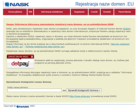 NASK rejestracja domen .eu